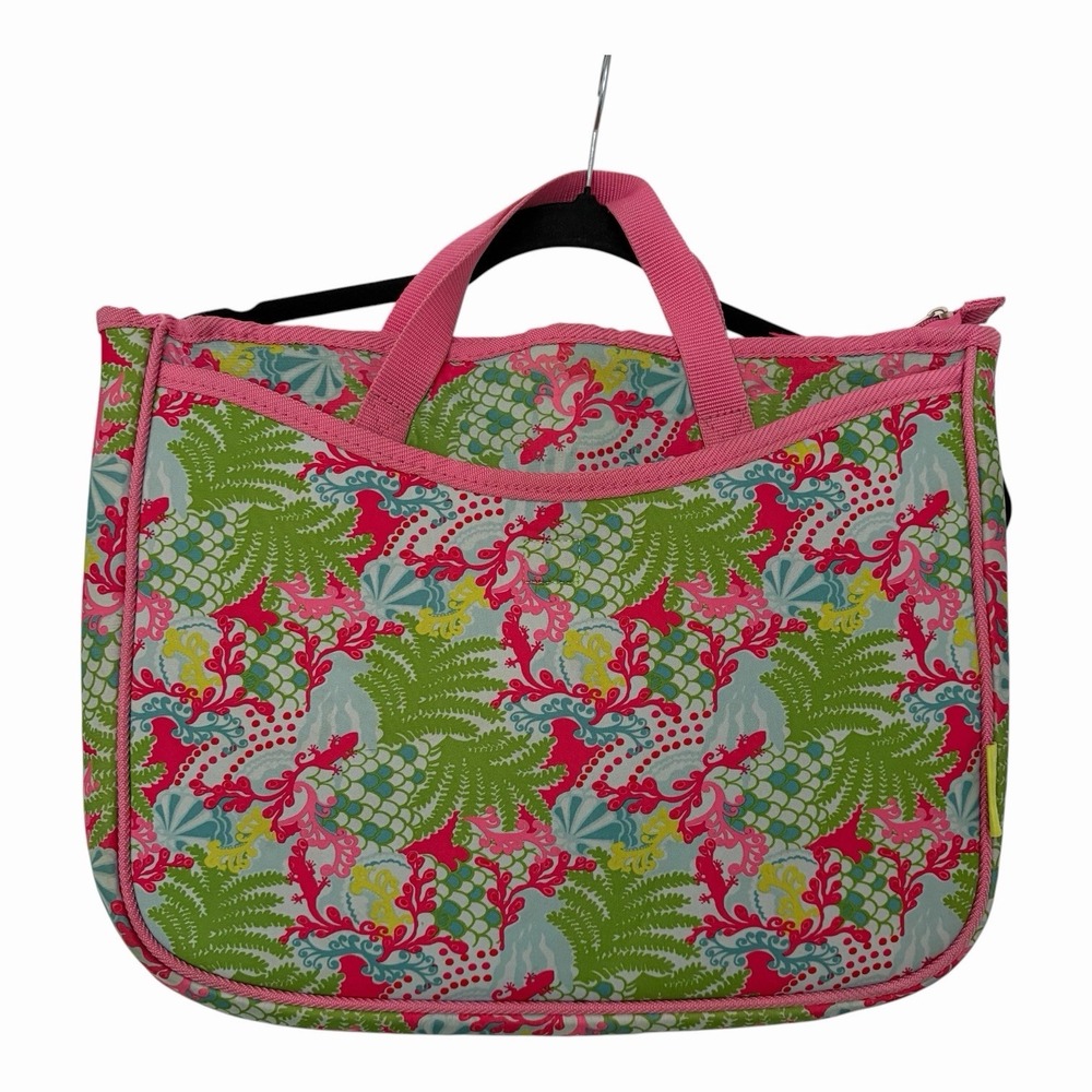 Lilly Pulitzer Pink Green Checking In Print Laptop Case Bag Padded Neoprene